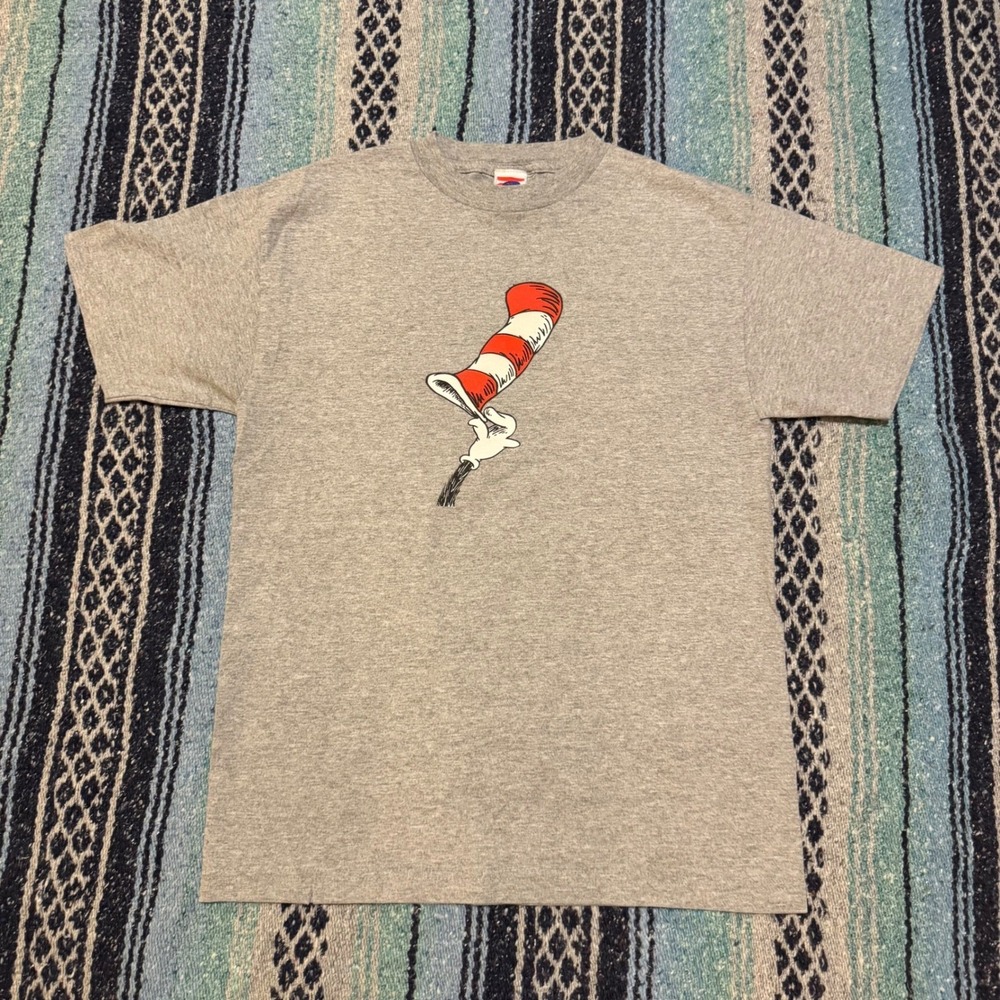 Dr Seuss The Cat in the Hat Movie Promo T-Shirt Mens Medium Gray Graphic Tee
